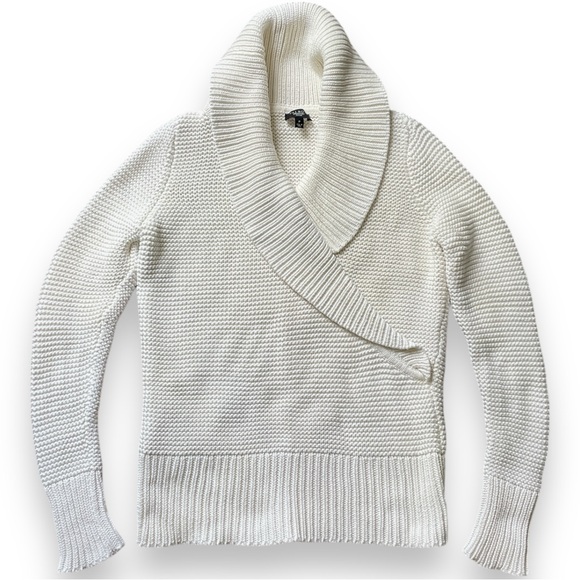 Talbots Ivory Cream Thick Shawl Neck Waffle Knit Pullover V-Neck Sweater Size PP - Picture 2 of 8